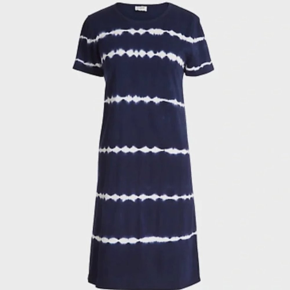 j Crew Navy & White Tie Dyed Short Sleeve Tee Shirt Cotton Dress Size Medium NEW - Picture 2 of 11